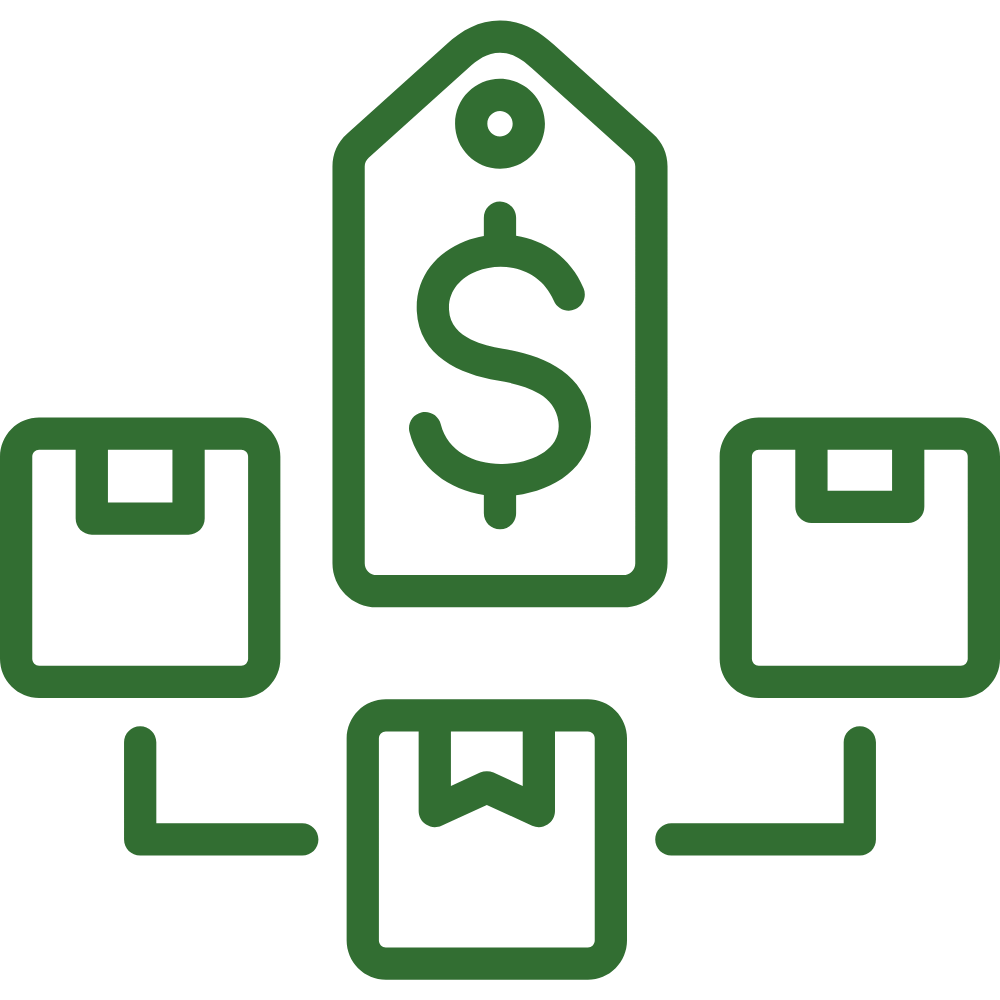 Icon of three computer disks connected with a sale tag on top to symbolize Bundle