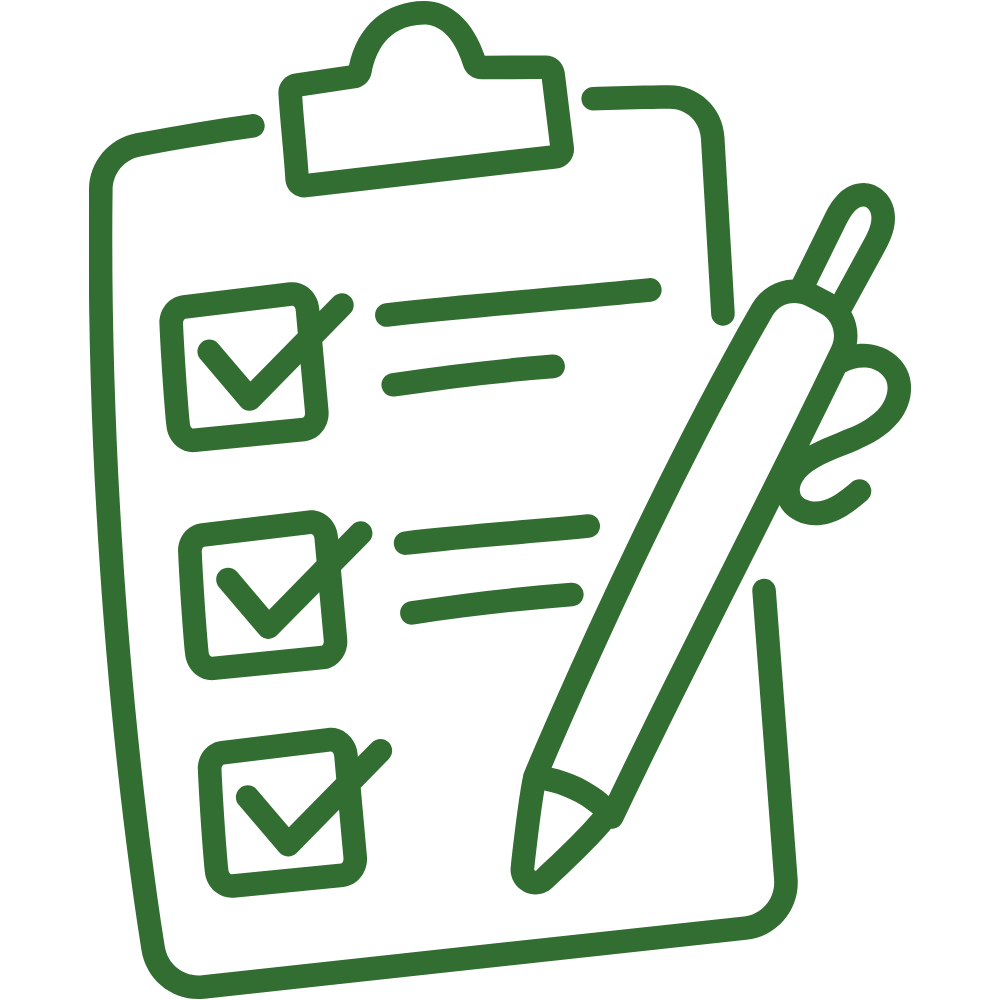 Icon of a clipboard with a checklist and pen to symbolize Prepare